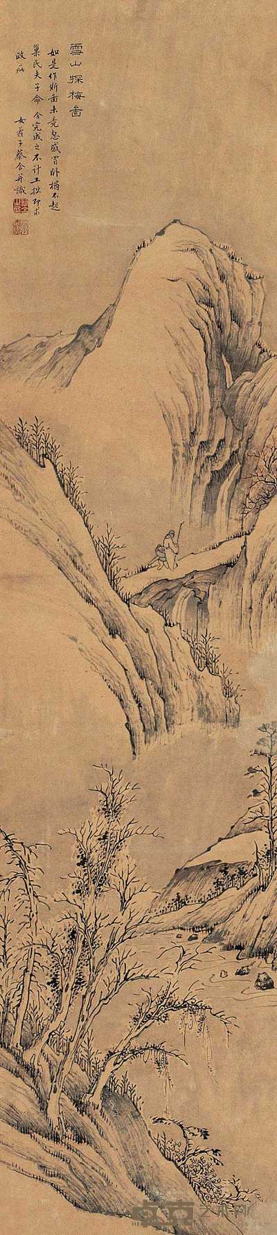 蔡含 雪山探梅图 轴 143×32cm